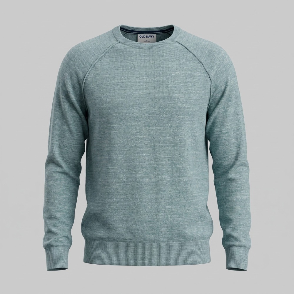 Old Navy Mens Medium Teal Sweater Crew Neck Raglan Heathered Cotton Blend
